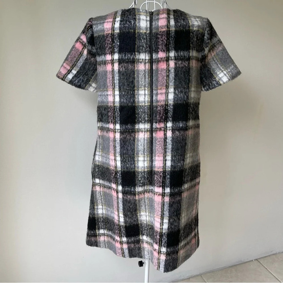 Anthropologie Frontier Plaid short Dress pockets Line & Dot Wool Blend Shift M - Picture 5 of 11